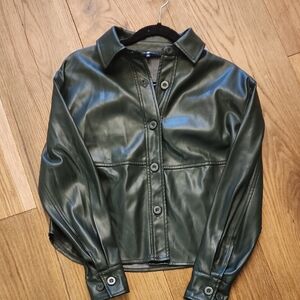 7 For All Mankind Green Faux Leather Shacket